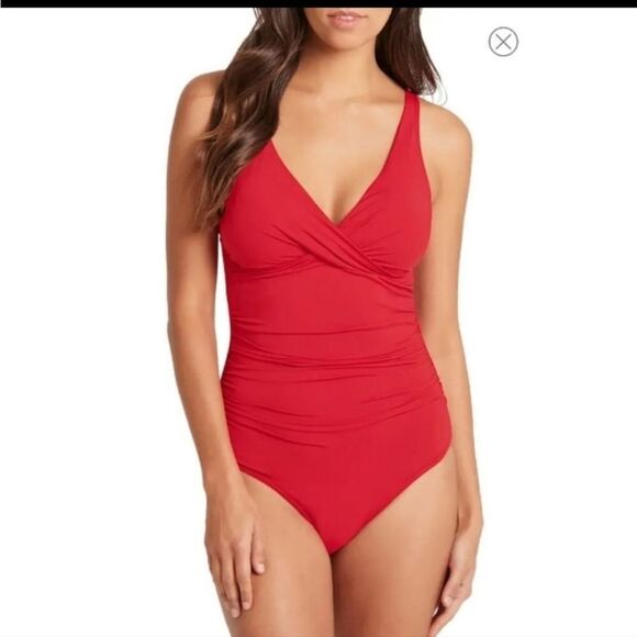 🆕️ Jantzen Solid Surplus Red Women's One-Piece Swimsuit size 14 - Picture 2 of 10